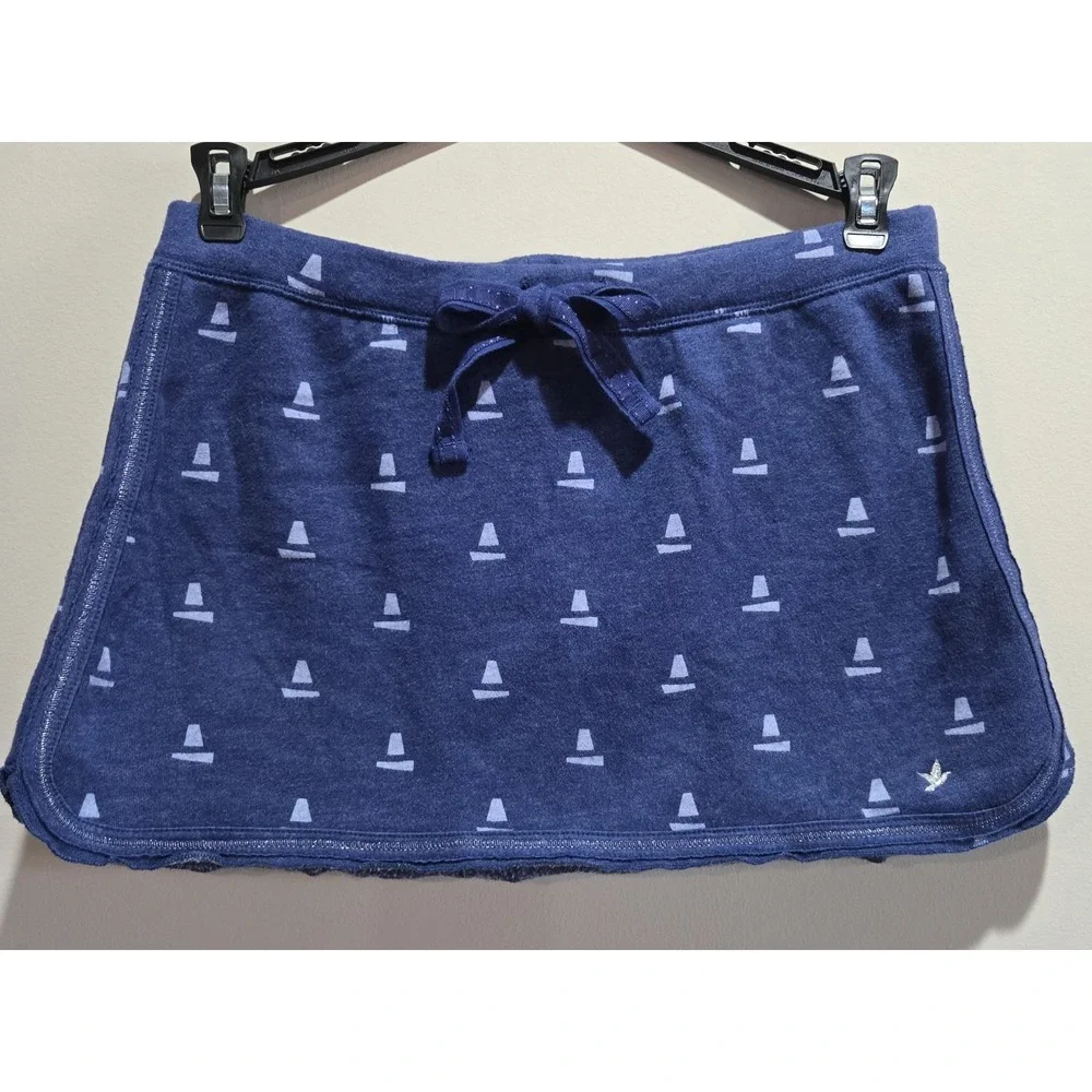 Aerie Blue Sailboat Print Knit Skater Mini Skirt Elastic Drawstring Size S NWOT